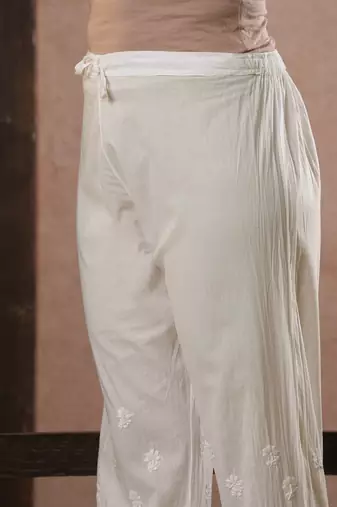 Hand embroidered white cotton lucknowi chikankari palazzo