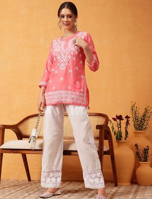 Hand embroidered white cotton lucknowi chikankari palazzo 6