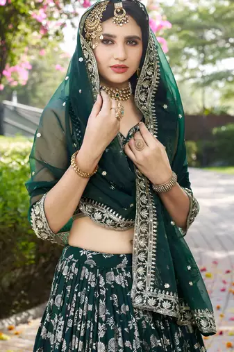green ceremonial zari embroidery lehenga set choli with dupatta with dupatta