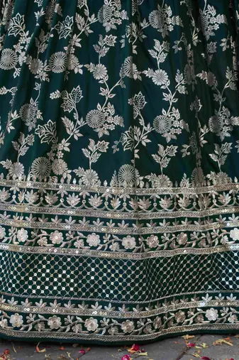 green ceremonial zari embroidery lehenga set choli with dupatta with dupatta