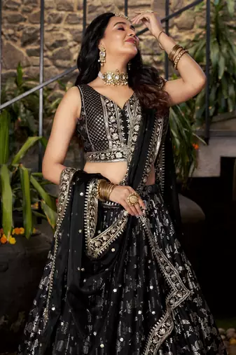 black zari embroidery jacquard lehenga set choli with dupatta with dupatta