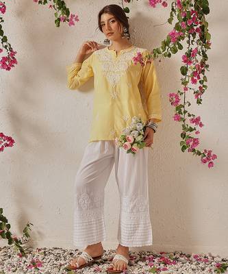 Hand embroidered white cotton lucknowi chikankari palazzo 6