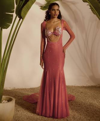 Pink plain net gown 1