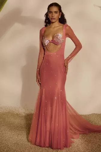 Pink plain net gown