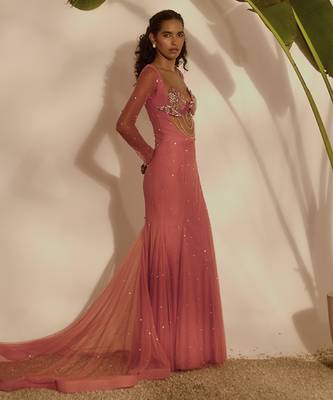 Pink plain net gown 3