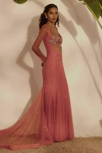Pink plain net gown