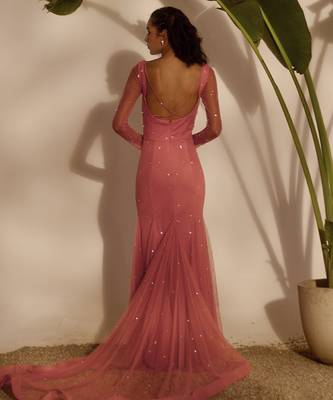 Pink plain net gown 4