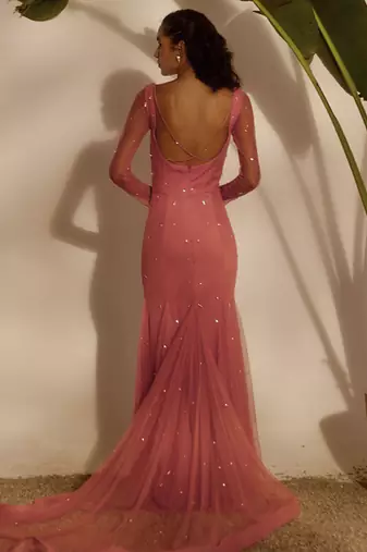 Pink plain net gown