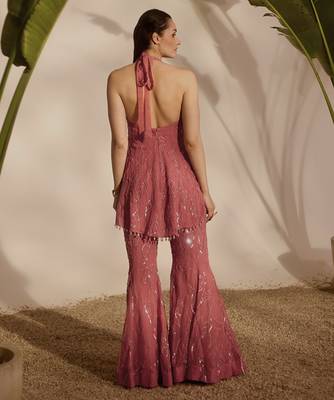 Pink embroidered organza top and pant 5