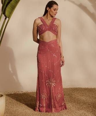 Pink embroidered organza blouse with sharara 1