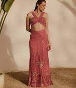 Pink embroidered organza blouse with sharara