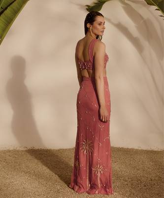 Pink embroidered organza blouse with sharara 2