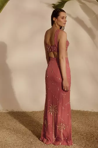 Pink embroidered organza blouse with sharara