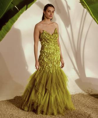 Green embroidered net gown 1