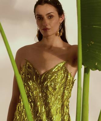 Green embroidered net gown 4