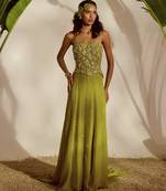 Green plain organza lehenga with embroidered bustier