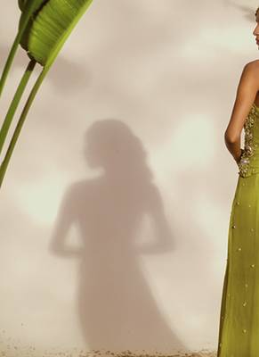Green plain organza lehenga with embroidered bustier 3