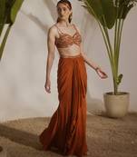 Orange plain crepe skirt with embroidered blouse