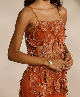 Orange embroidered organza tunic with tube top and sharara pant 4