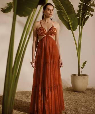 Orange plain organza gown 1