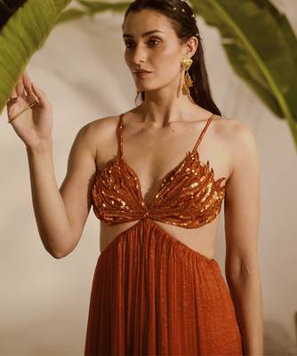 Orange plain organza gown 2