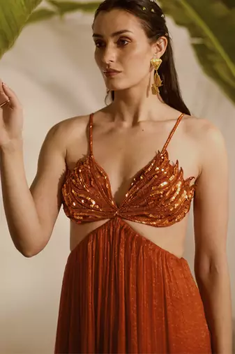 Orange plain organza gown