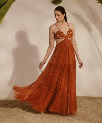 Orange plain organza gown 3