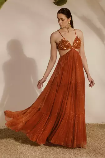 Orange plain organza gown