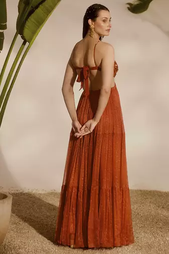 Orange plain organza gown