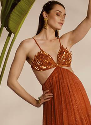 Orange plain organza gown 5