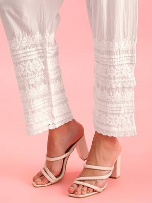 Hand embroidered white cotton lucknowi chikankari palazzo 6
