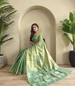sea green zari tissue weaving saree with all over pichwai pattern