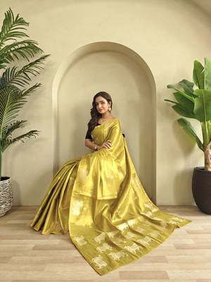lime zari tissue weaving saree with all over pichwai pattern 1