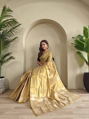 Beige zari tissue weaving saree with all over pichwai pattern 1