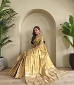 Beige zari tissue weaving saree with all over pichwai pattern