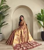 onion pink zari tissue weaving saree with all over pichwai pattern