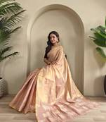 Peach zari tissue weaving saree with all over pichwai pattern