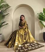 green zari tissue weaving saree with all over pichwai pattern