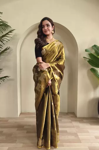 green zari tissue weaving saree with all over pichwai pattern