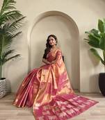 Pink zari tissue weaving saree with all over pichwai pattern