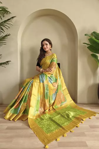 Multicolor Printed Georgette Weaving Saree with blouse