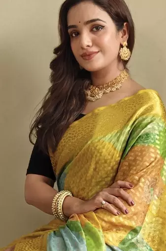 Multicolor Printed Georgette Weaving Saree with blouse
