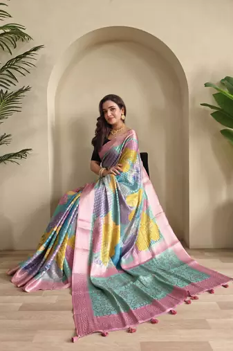 Multicolor Printed Georgette Weaving Saree with blouse
