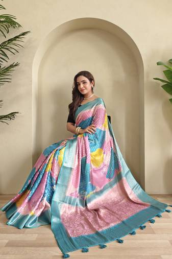 Blue Printed Georgette Weaving Sarees