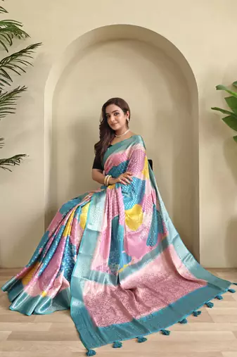 Blue Printed Georgette Weaving Sarees