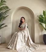 Beige Pure loom tussar saree with all over designer embroidery