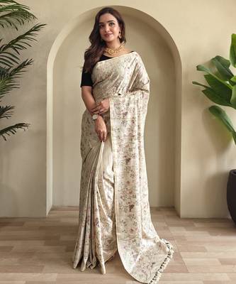 Beige loom tussar saree with all over designer embroidery 3