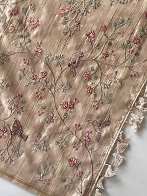 Beige loom tussar saree with all over designer embroidery 6