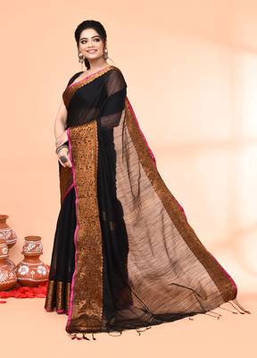 cotton blend black handloom saree with blouse piece 5