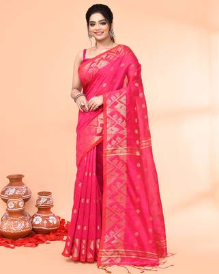 cotton blend rani handloom saree with blouse piece 1